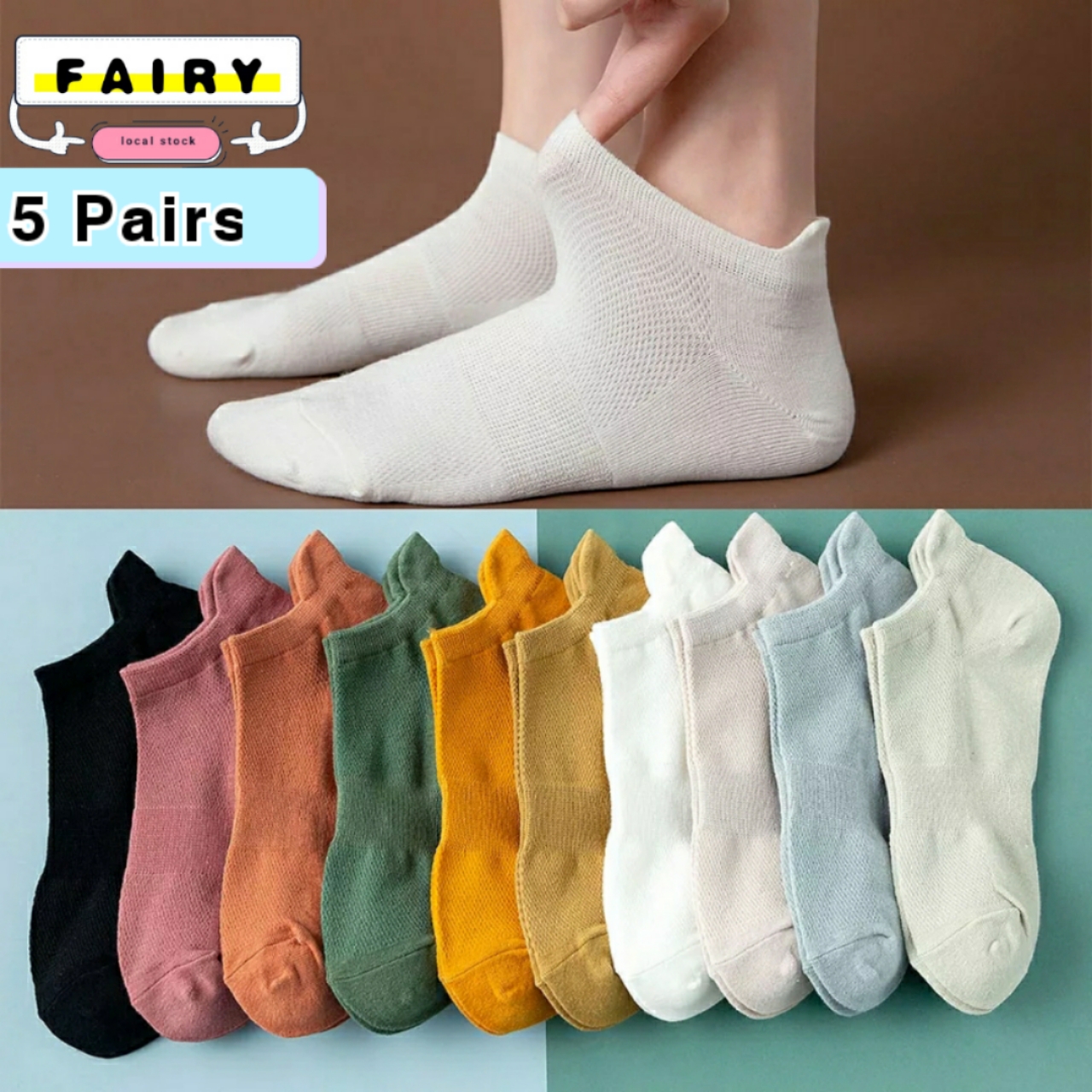（5 Pairs）Woman Cotton Boat Socks Basic Ankle Solid Color Breathable Comfortable Girls Socks
