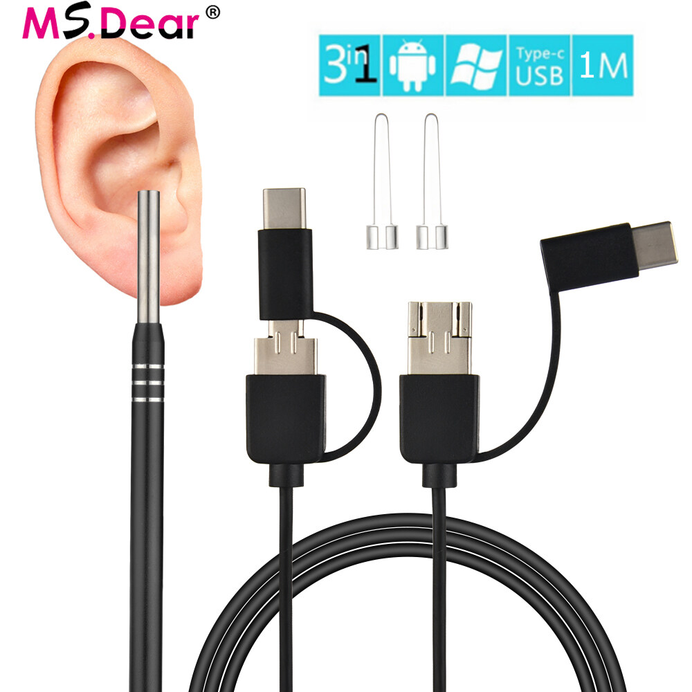 Ear Endoscope 3 in 1 Ear Cleaning Tool HD Visual Ear Pick Multifunction Earpick 5.5mm Camera Mini Android PC Ear Otoscope
