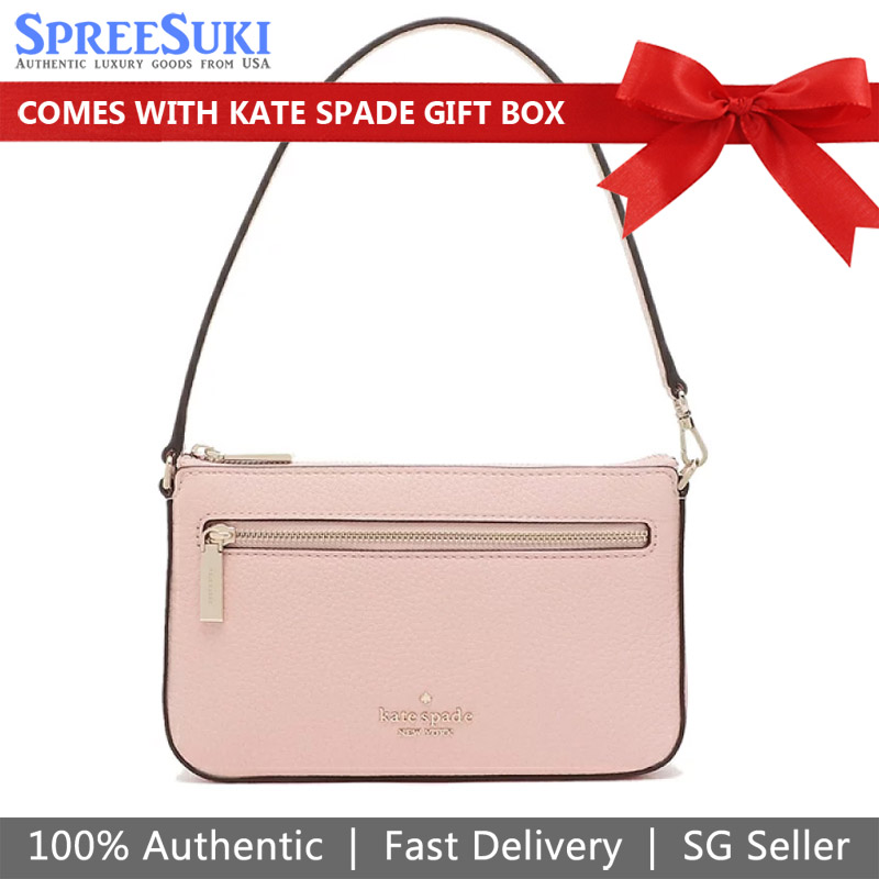 Kate Spade Wristlet In Gift Box Leila Pebbled Leather Convertible Wristlet Rose Smoke Pink # K6088