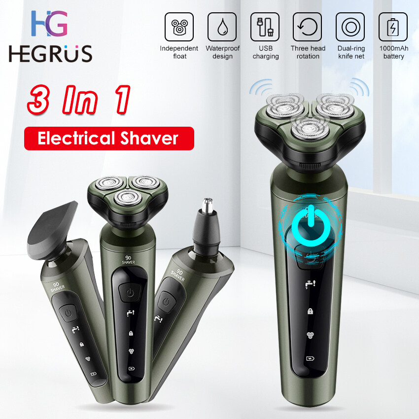 HEGRUS shaver for men 3 in 1 Men's Electric Shaver Shaving Machine 3 in 1 Beard Razors 3D Floating 3 Blades Nose Hair Trimmer Clipper Rechargeable for Men's Face USB Charging Waterproof Razor For Men 