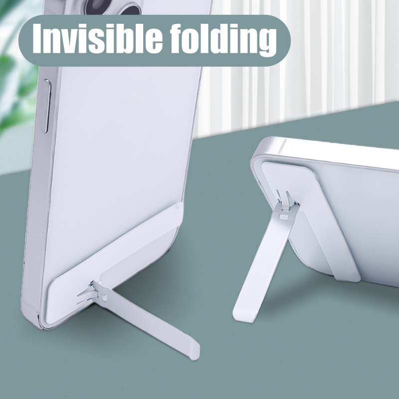 Ultra Thin Mini Metal Folding White Phone Holder Alloy Invisible Back Stick Phone Desktop Holder Portable Mobile Phone Support