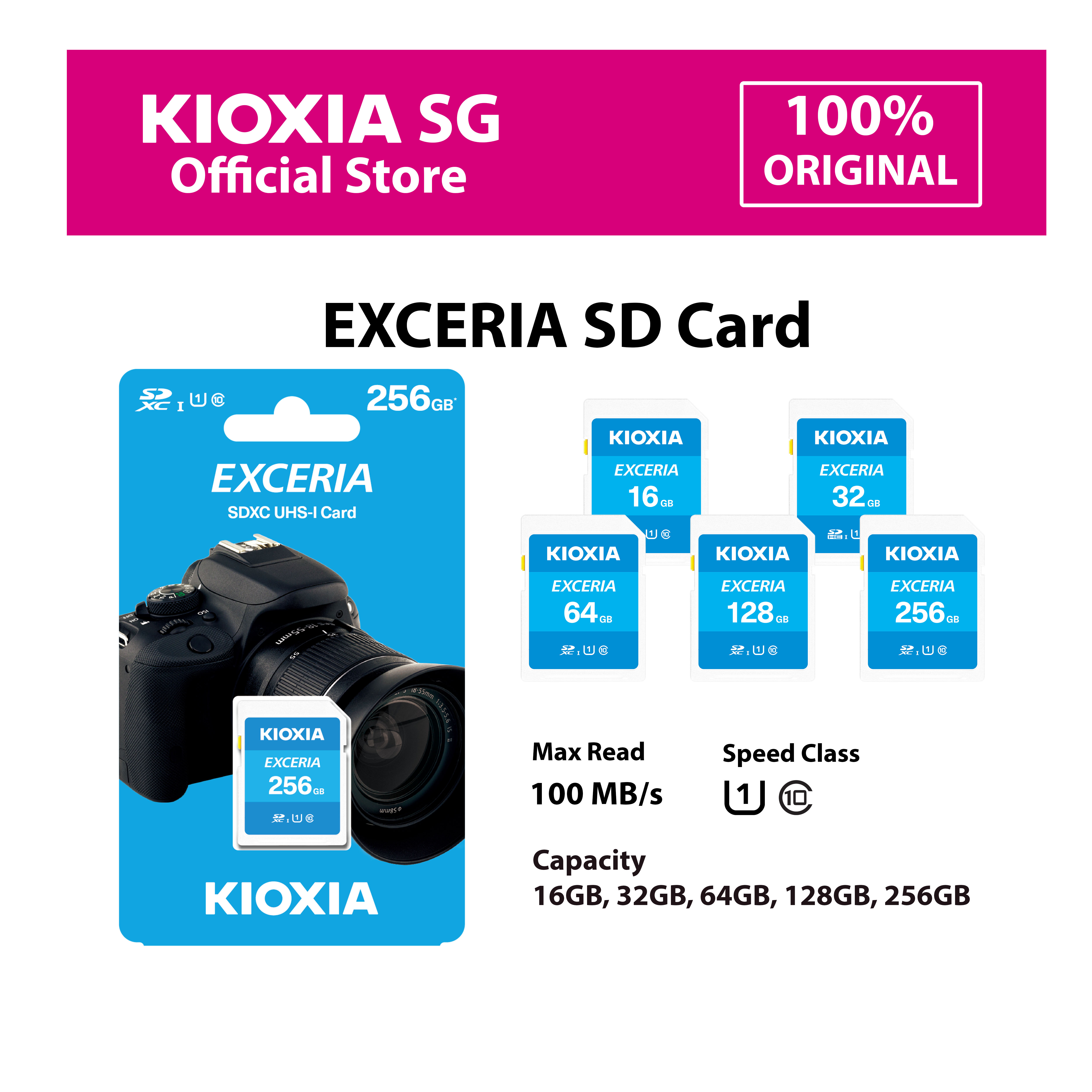 KIOXIA Exceria SD Card C10 U1 class R100 - in 16GB 32GB 64GB 128GB - from JAPAN