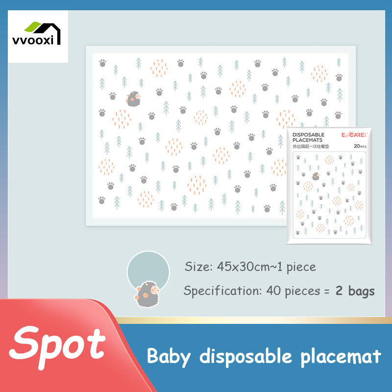 20-piece Baby Disposable Placemats, Portable Kid's Table Mats with Strong Adhesive Strips, Waterproof and Oil-proof Tableware Pads