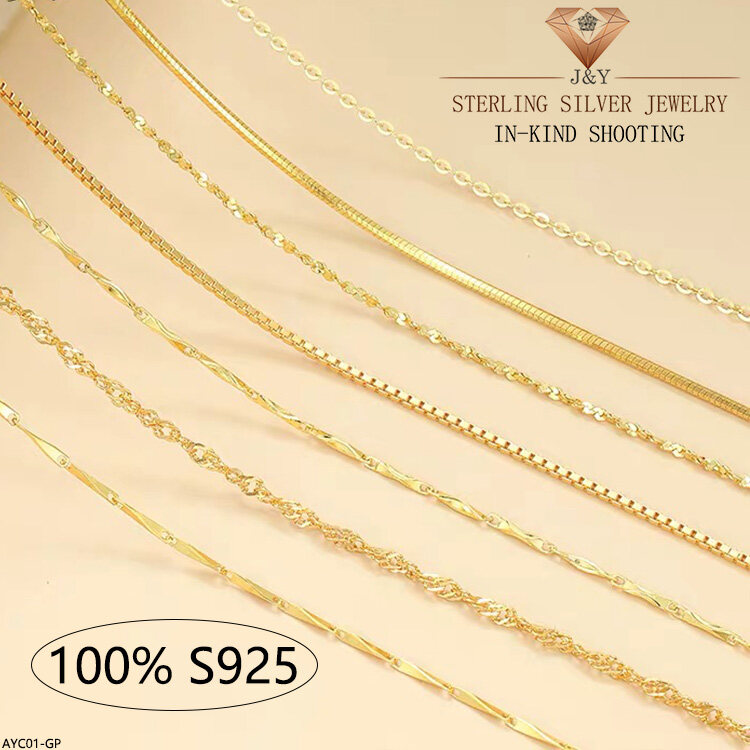 ✨J&Y SILVER✨【In Stock】100% Sterling Silver S925 Necklace Chain Different Design/Length Gold plated Jewelry Gift 09