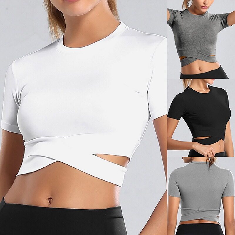 Women Yoga Tops Solid Color Running Shirt Sexy Sports Top Fitness Crop Top Sport Gym Clothes Tops