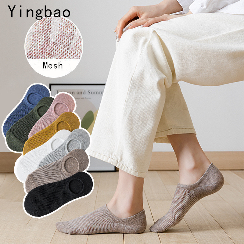 Yingbao Ready Stock 1 Pair Socks Women Low Cut No Show Invisible Spring and Summer Ladies Mesh Cotton Socks
