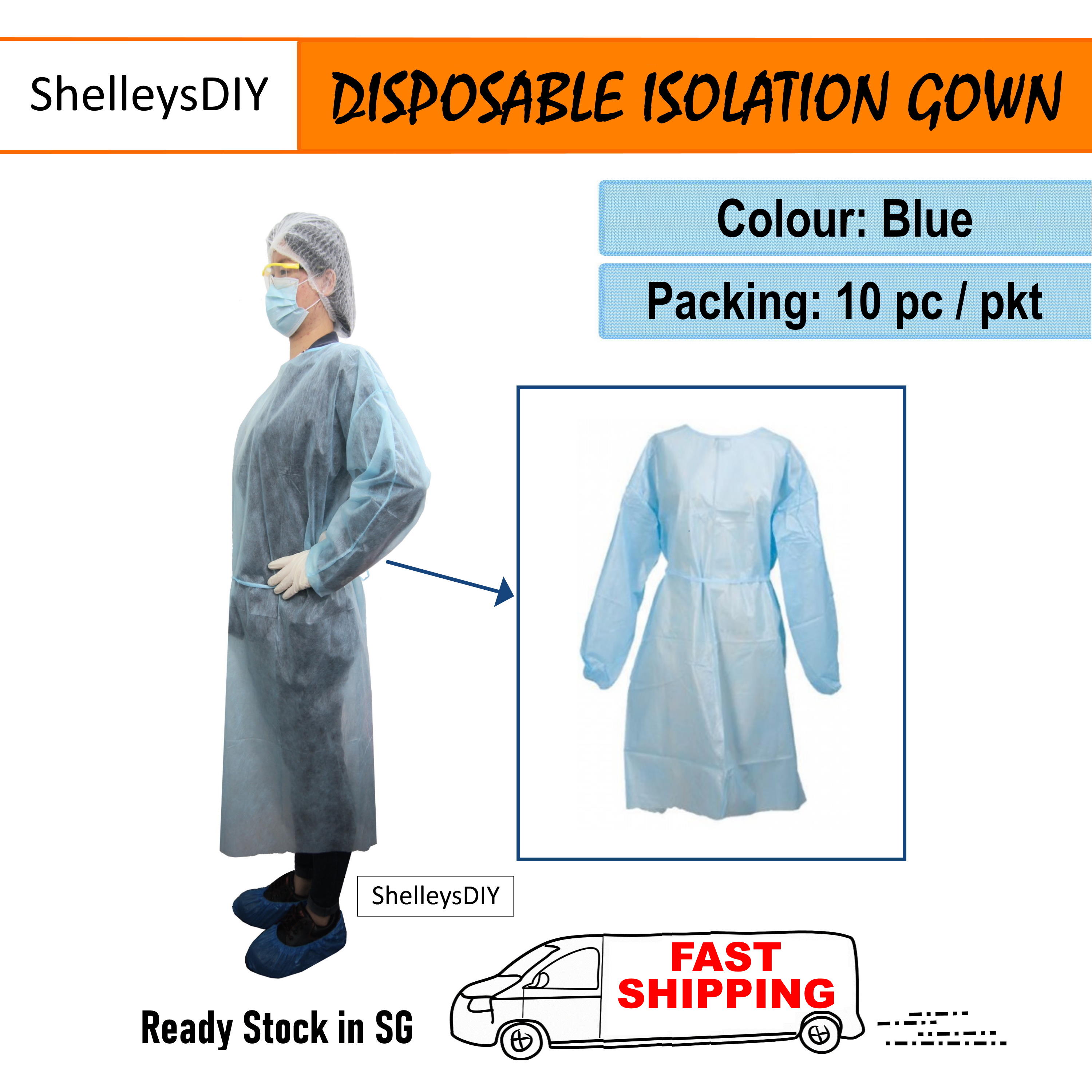 10 PC Medical Disposable Non - Woven Isolation Gown Protective Gown Blue Level 2