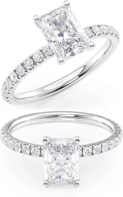 2 to 6 Carat Radiant Cut Moissanite Engagement Ring w 1/4 Carat Natural Diamond - 14K Gold (G-H/VS, SI, cttw, DEW)