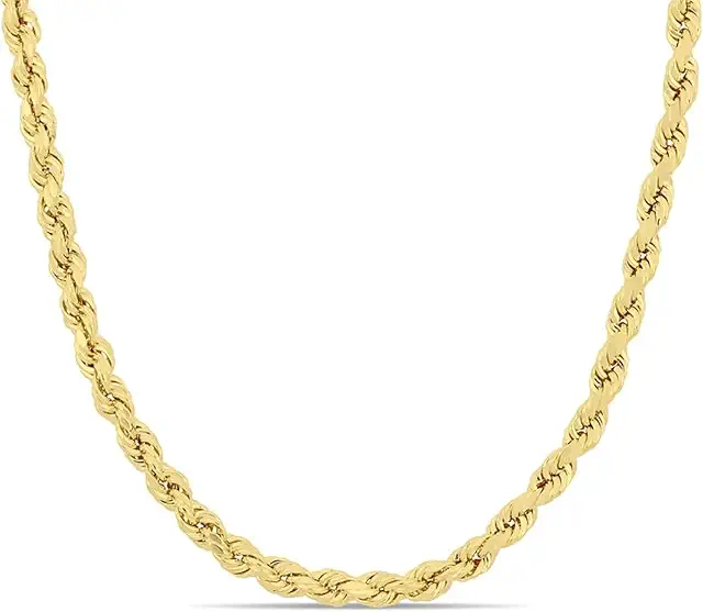 14K Real Gold Rope Chain Necklace for Men and Women - Cadena de Oro para Hombres y Mujeres - (14k - 4mm - 18 Inch)