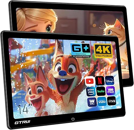14-Inch 4K Video Android Car TV Headrest Monitor Tablet for Back Seat with WiFi Bluetooth, Glass to Glass IPS Touch Screens Portable Medias Player, Support Phone Control & Mirror Link