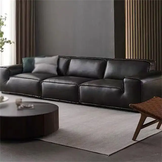 Stylish Vintage Sofa Leather Upholstered Sofa Foam Foam Lounge Floor Bedroom Furniture(E)